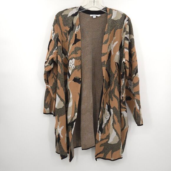Chico's Lurex Abstract Print Open Cardigan Size 3 (XL) shimmer beige black - Picture 2 of 10
